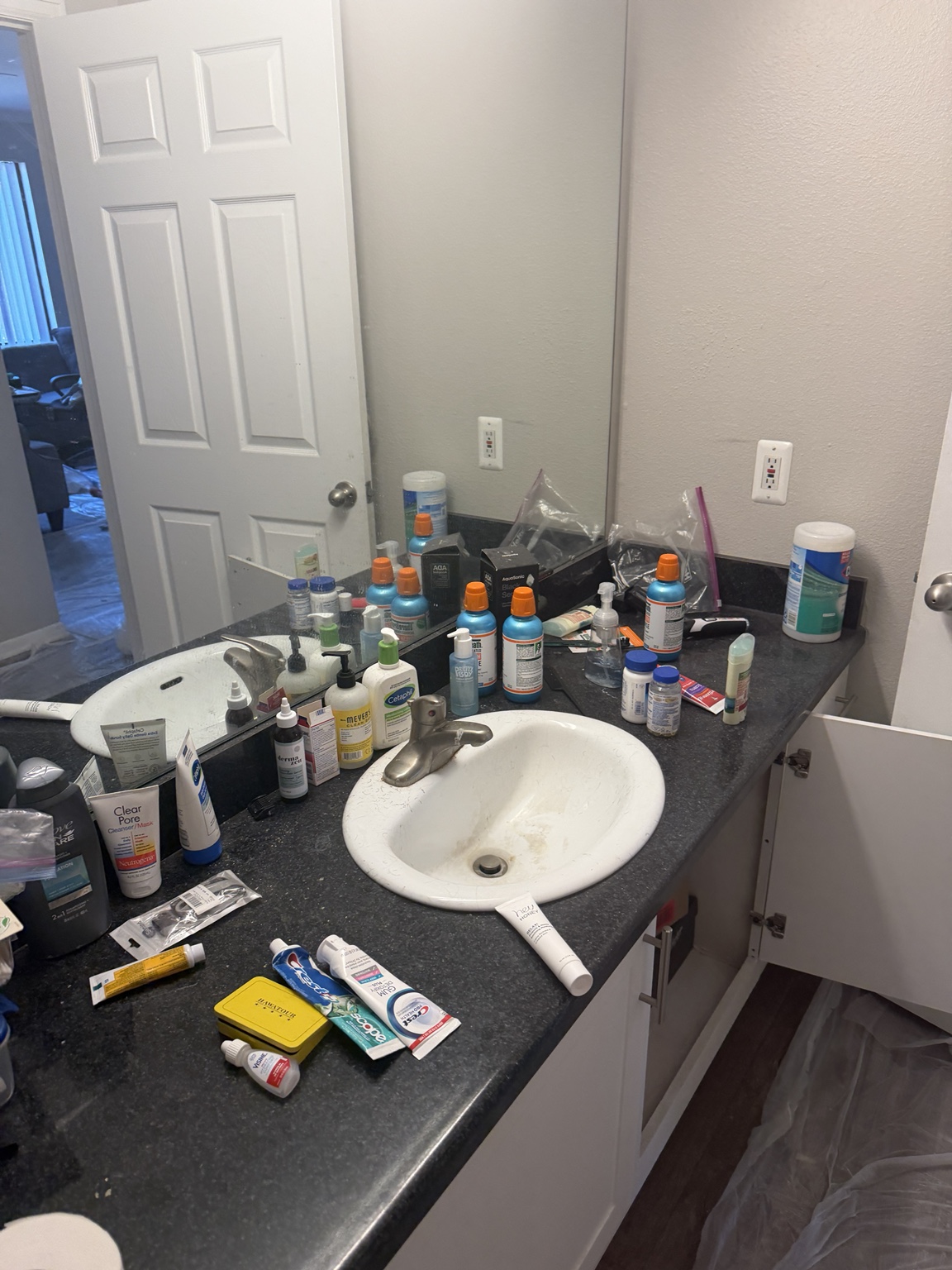 Bathroom vanity before cleaning